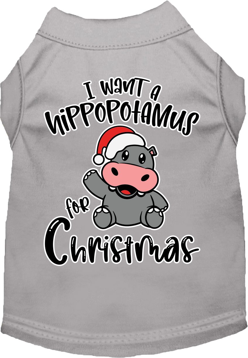 Hippo for Christmas Screen Print Dog Shirt Grey Size XS